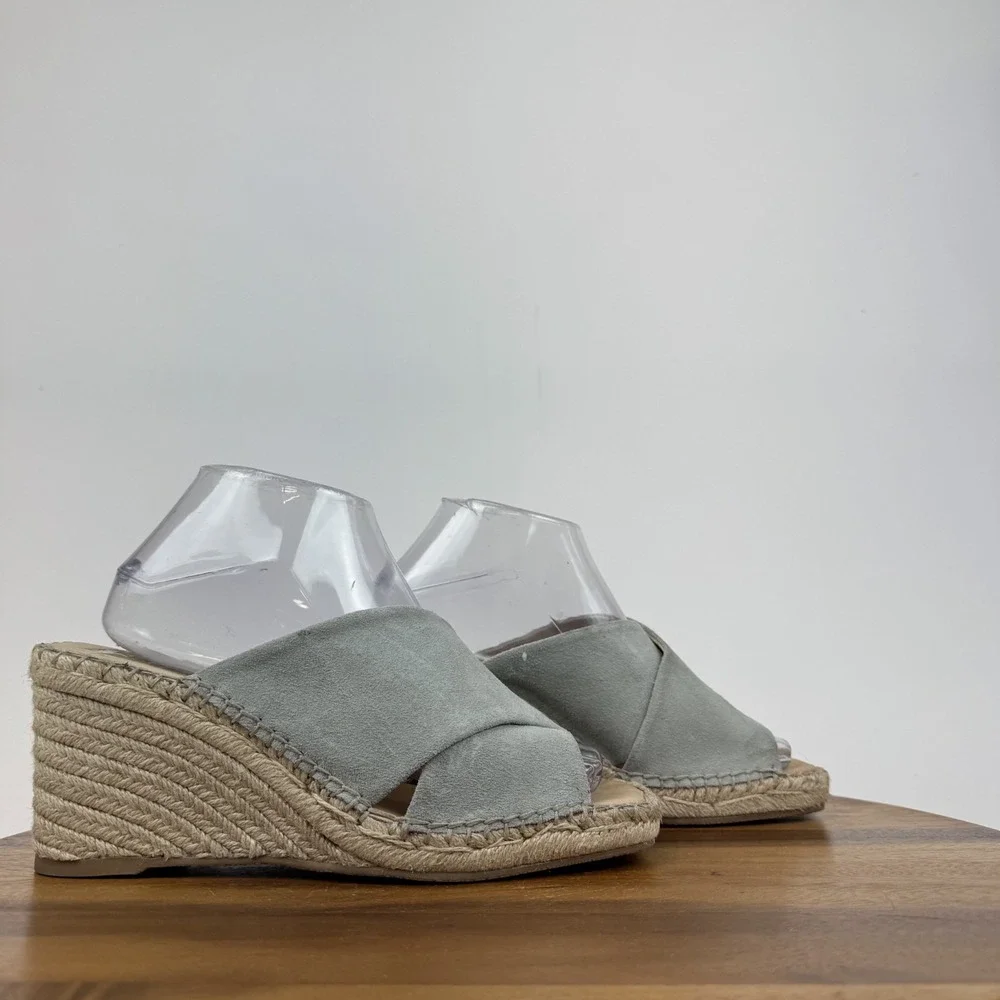 Womens Splendid Britt Teal Blue Leather‎ Slip On Wedge Espadrille Sandals Size 9